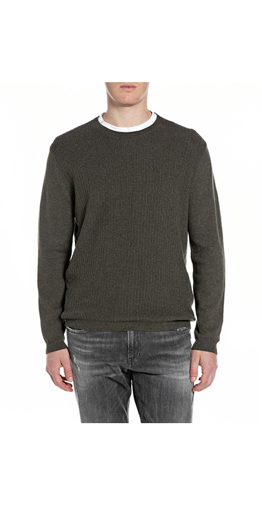 デニムエフェクトクルーネックセーター